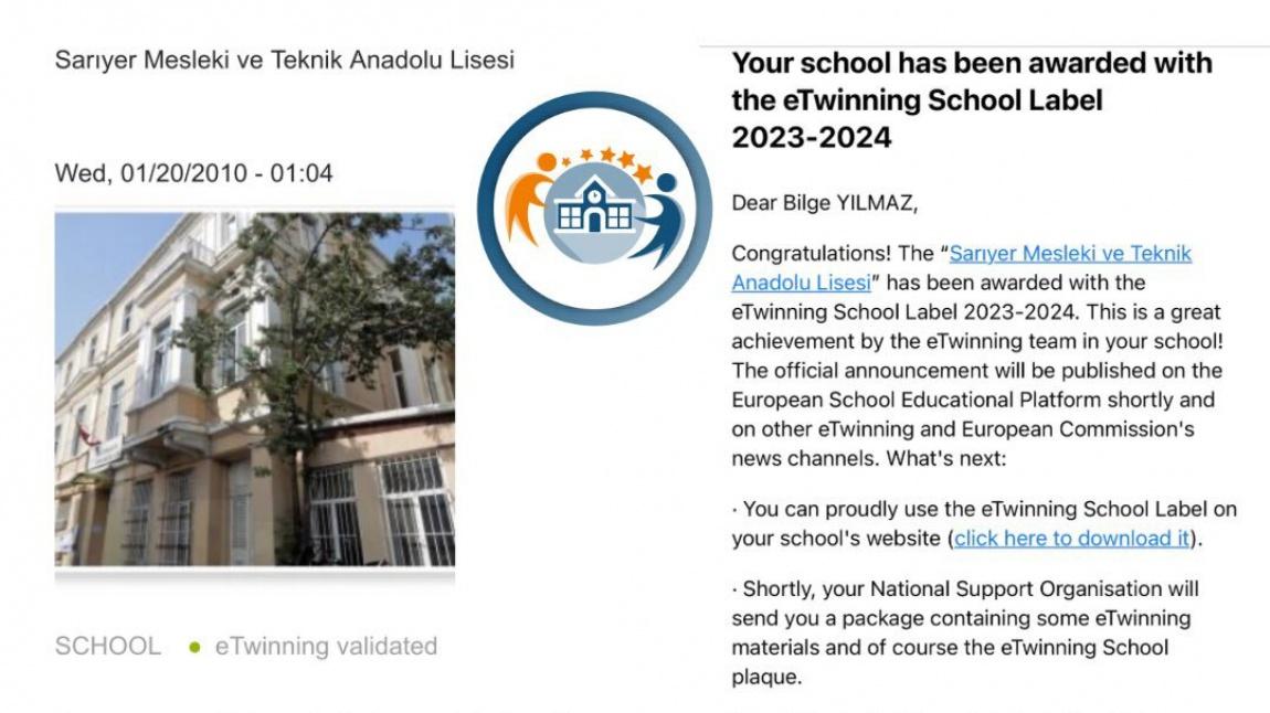 2023-2024 yılı eTwinning Okul Etiketi Ödülüne hak kazandık.